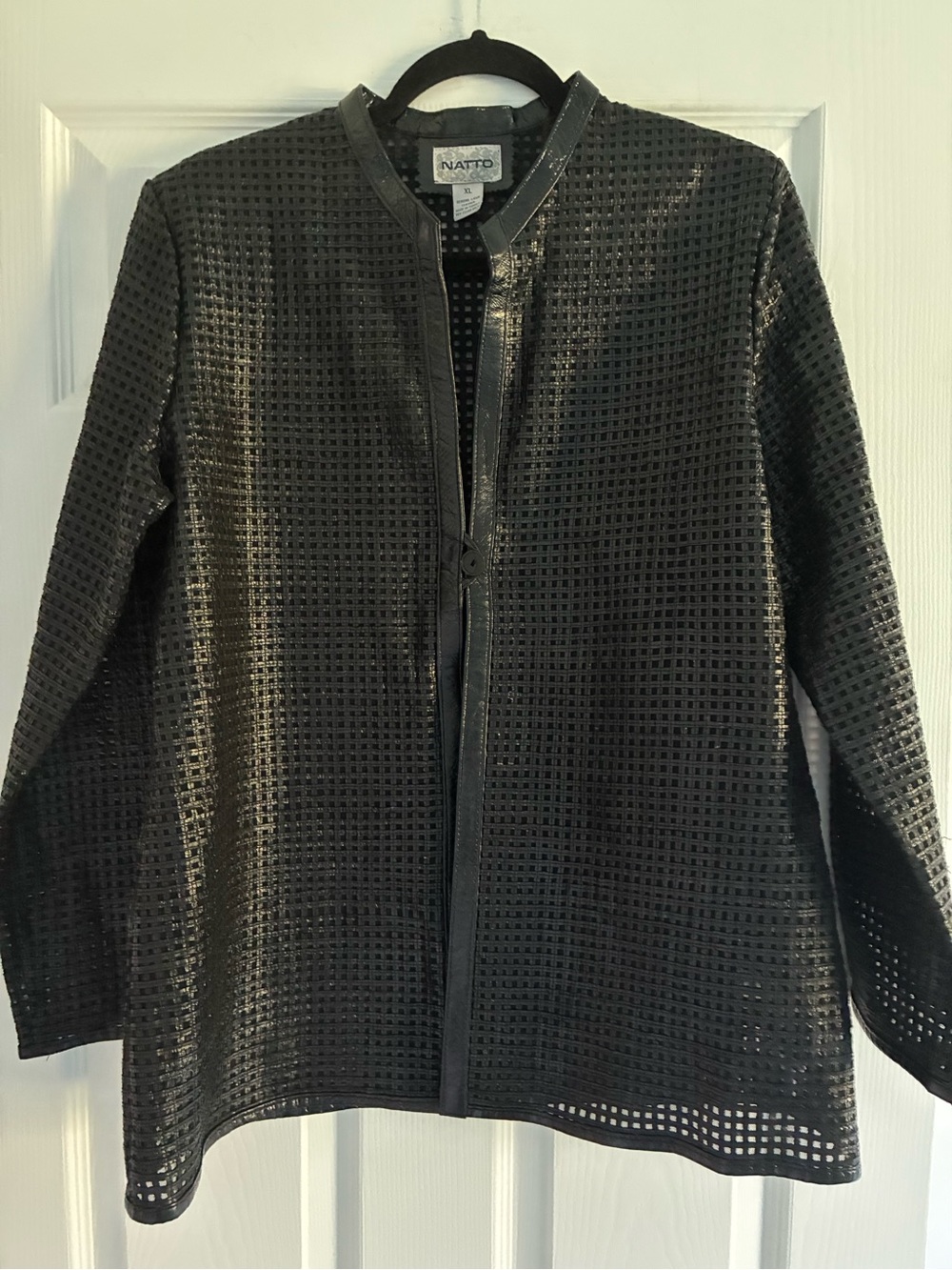 NATTO Women's XL Black Genuine Lambskin Leather Laser Cut Lattice Mesh Jacket